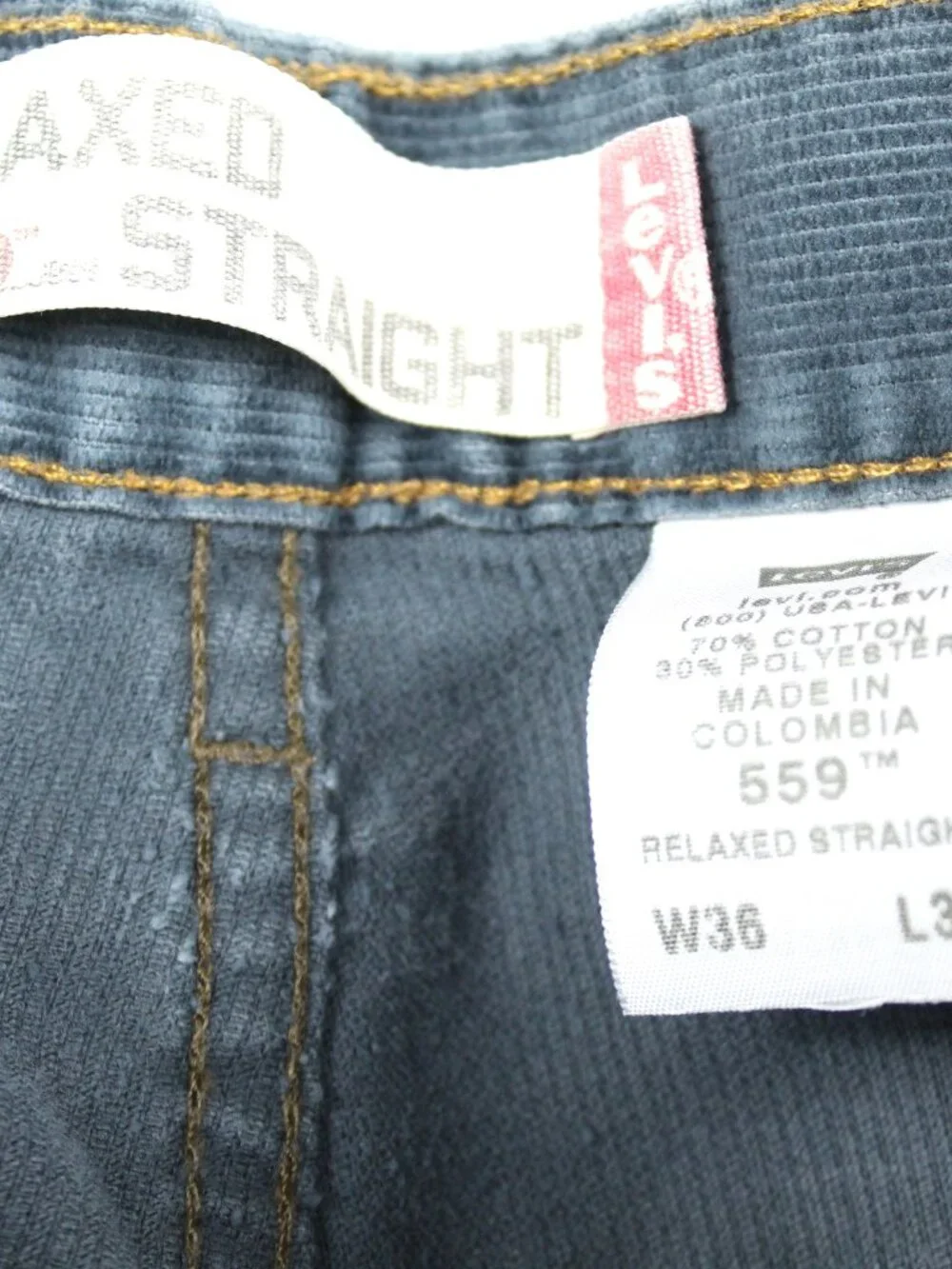 Levi's 559 Men's Relaxed Straight Blue Corduroy Pants 36x32 Grunge W36 L30.5